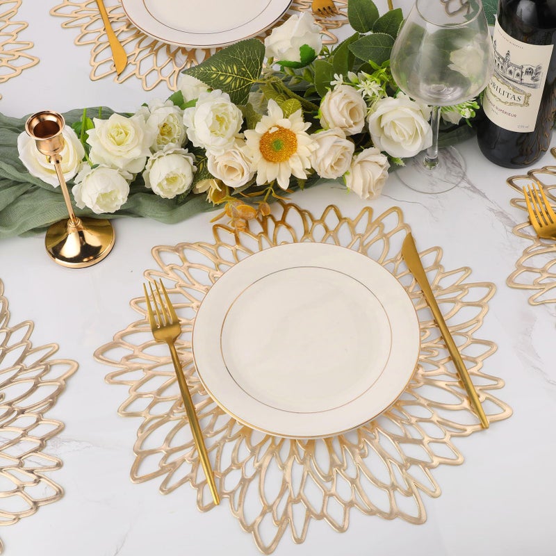 AdasBridal Gold Round Placemats for Dinner Table Set of 6 Hollow-Out Vinyl Place Mats for Kitchen Table Decor Wedding Accent Centerpiece Table Mats - Image 4